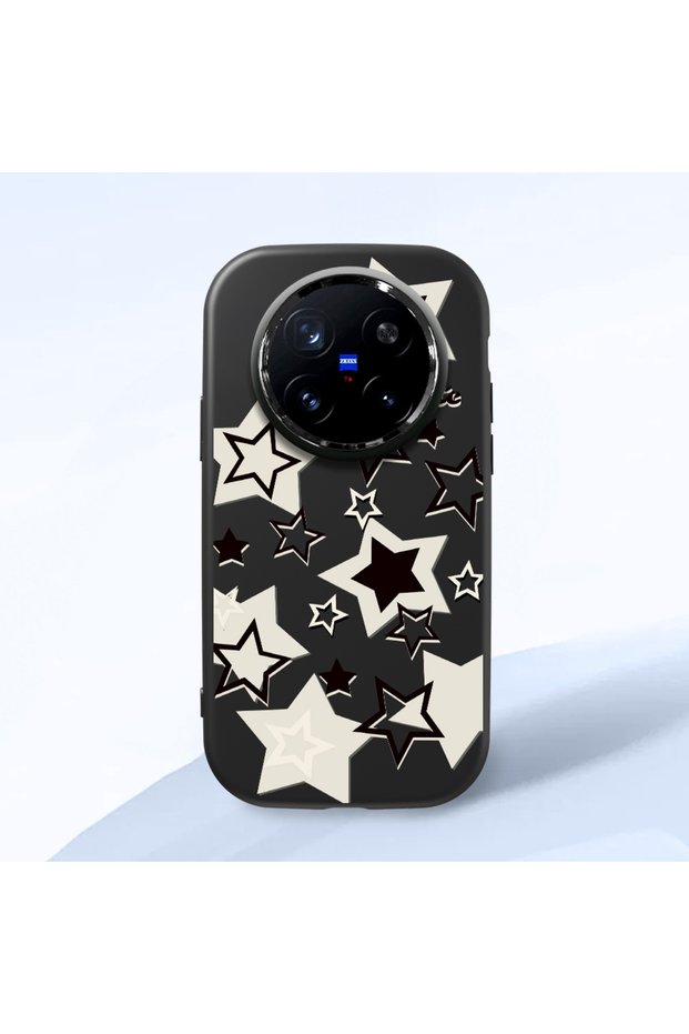 Vivo X200 Pro Compatible Shock-Absorbing Camera Protected Black Silicone Case Star Pattern