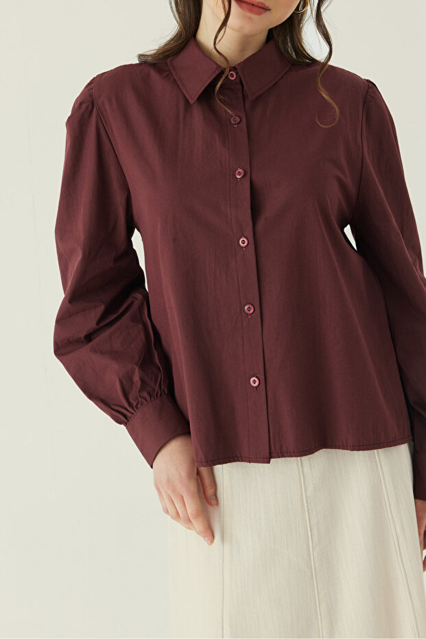 Basic Poplin Gömlek Bordo - 3