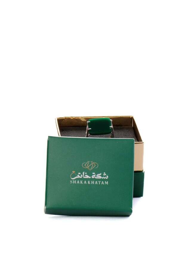 خاتم مربع أخضر فضي - 2