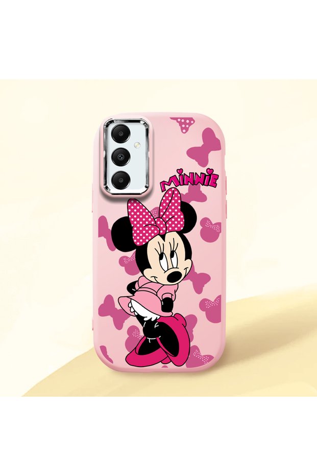 Samsung Galaxy A05S Compatible Shock-Absorbing Camera Protected Pink Silicone Case Mickey Patterned