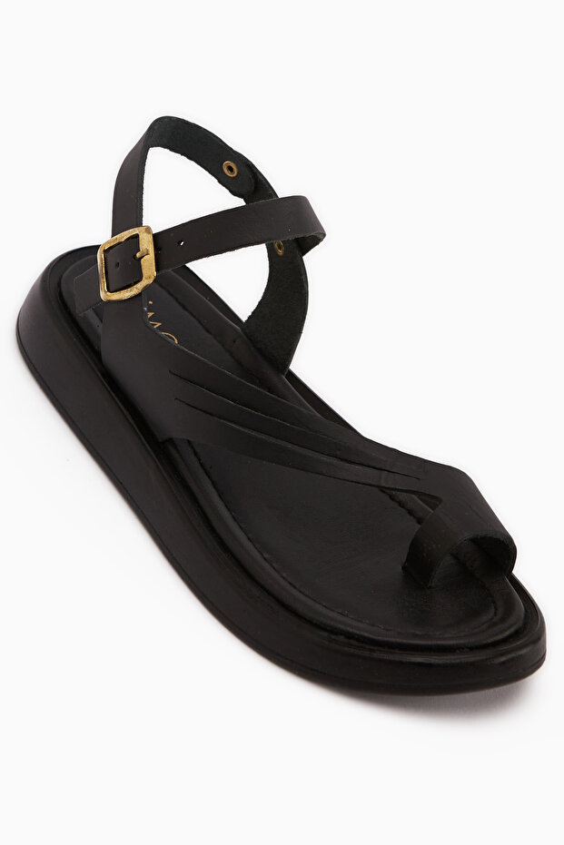 Annia Genuine Leather Women's Black Toe Post Sandals