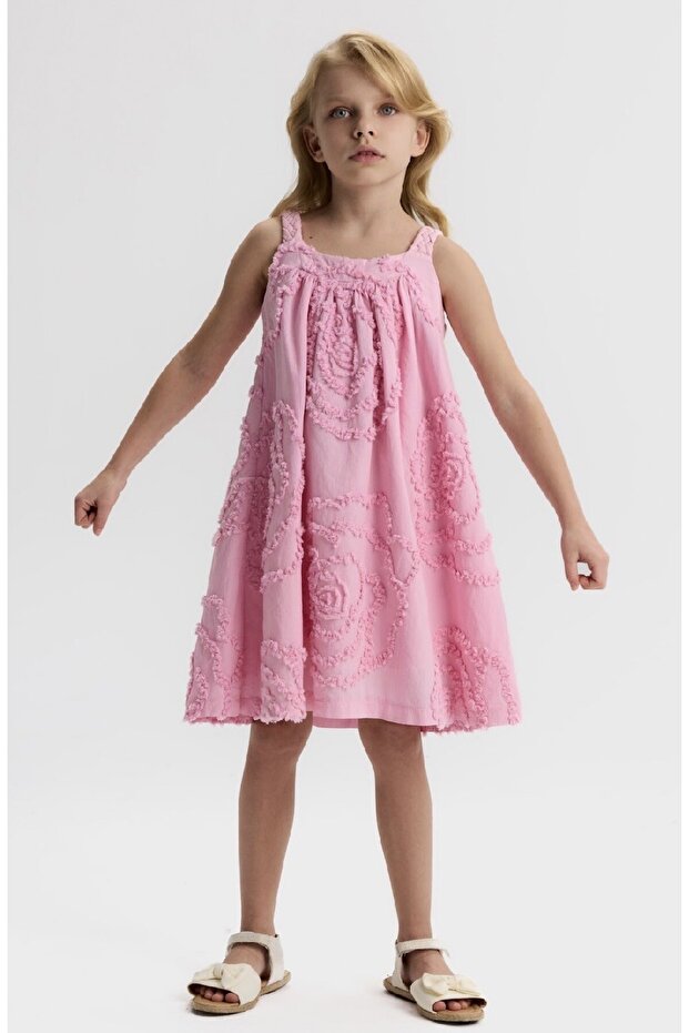 Girl's Embossed Lined Linen Dress
