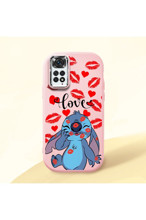 Redmi Note 11/Note 11S Compatible Shock-Absorbing Camera Protected Pink Silicone Case Stitch Patterned