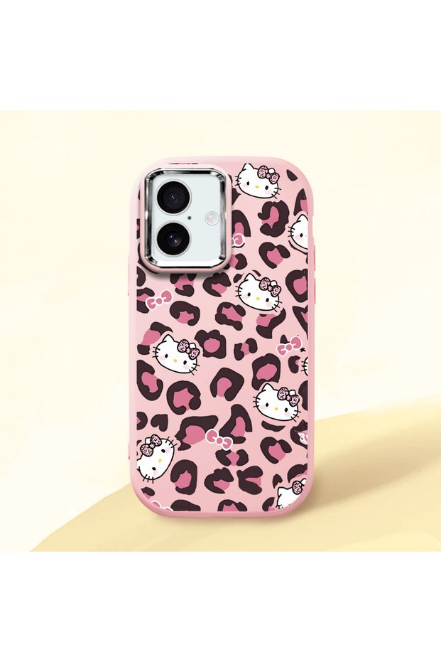 iPhone 16 Compatible Shock-Absorbing Camera Protected Pink Silicone Case Kitty