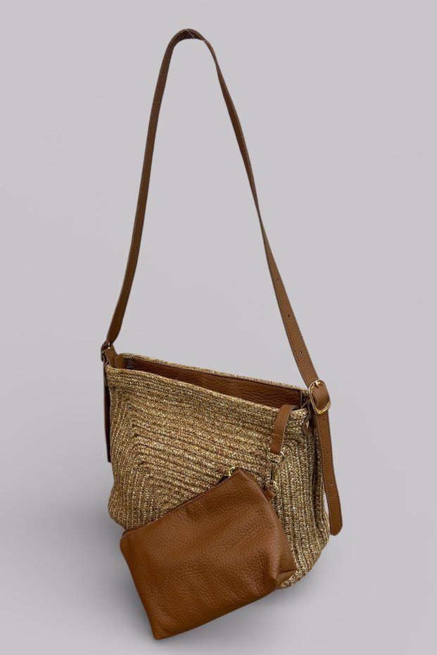 Alina Genuine Leather Detailed Straw Bag for Women Bag – Wallet Piece Shoulder Bag and Crisscross Straps Day Chic Bag