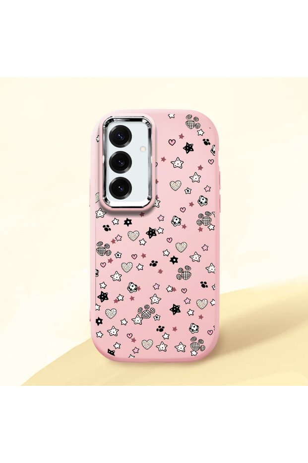 Pink Silicone Case Heart Pattern Compatible with Samsung Galaxy S25 Plus Shock-Absorbing Camera Protection
