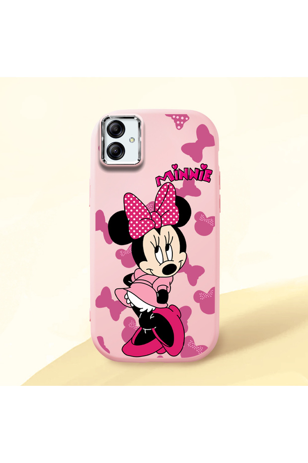 Samsung Galaxy A03 Compatible Shock-Absorbing Camera Protected Pink Silicone Case Mickey Patterned