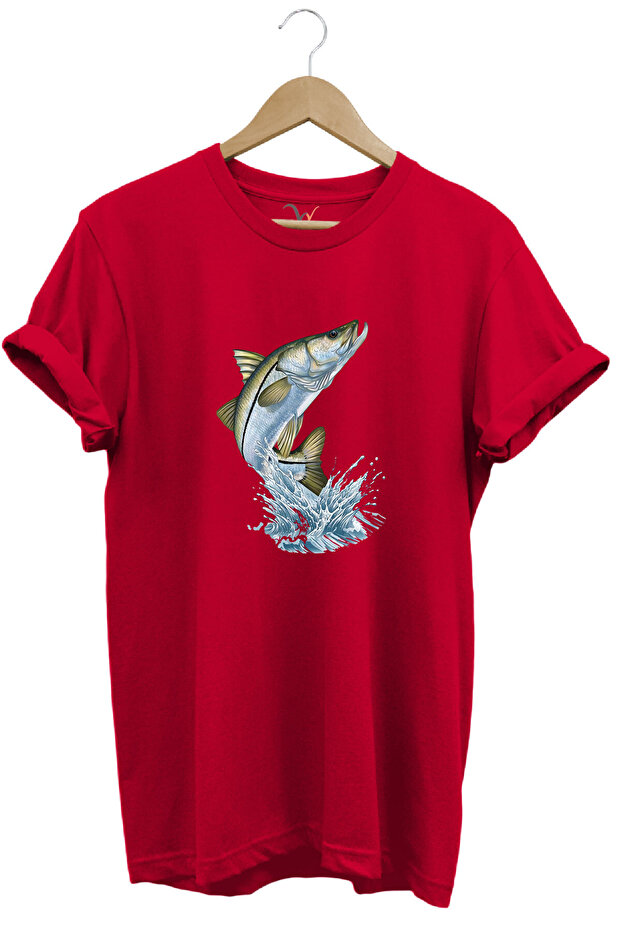 Unisex Fishing Printed Sea Bass Basic Regular Fit T-Shirt