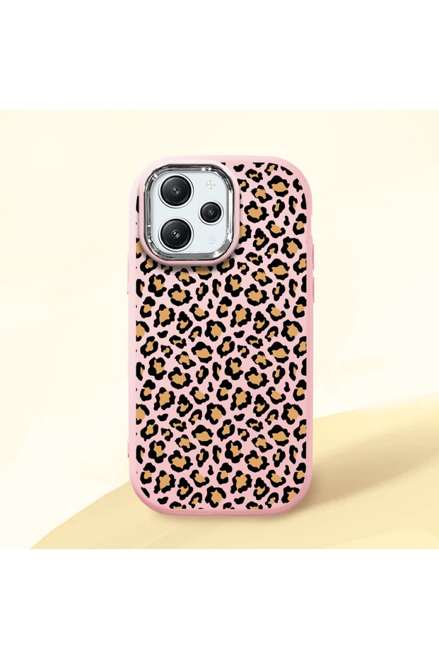 Redmi 12 4G/5G Compatible Shock-Absorbing Camera Protected Pink Silicone Case Leopard Printed I