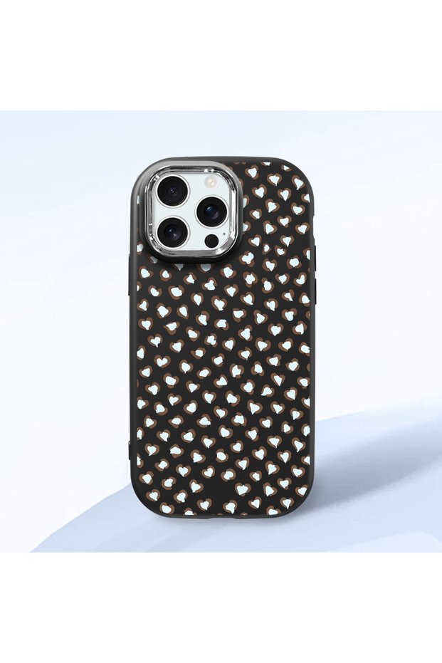 iPhone 16 Pro Max Compatible Black Silicone Case with Shock-Absorbing Camera Protections Leopard Printed I
