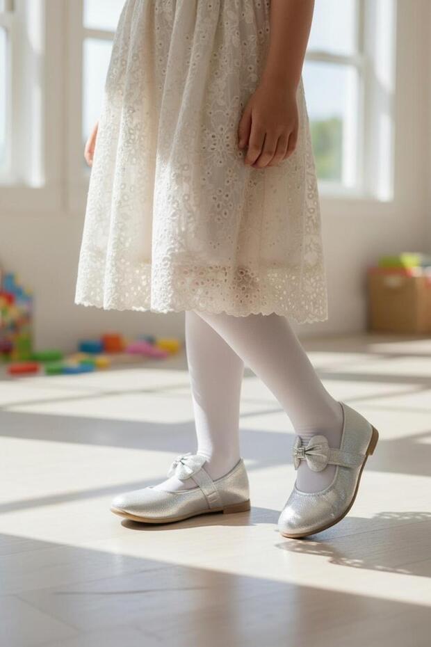 347 Orthopedic Girl Child Silver Ballet Flats