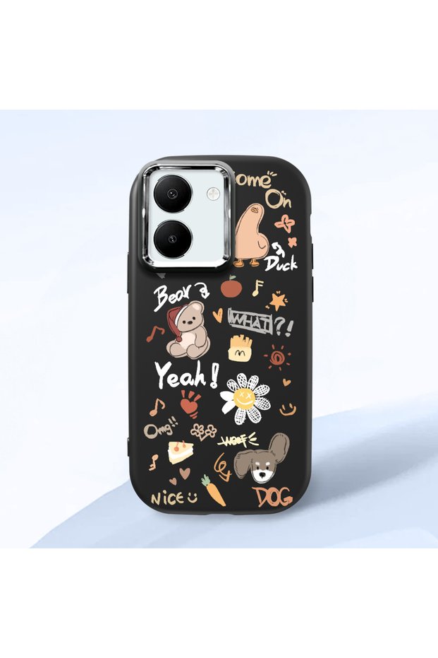 Vivo Y77T/Y78M Compatible Shock-Absorbing Camera Protected Black Silicone Case Stylish Printing
