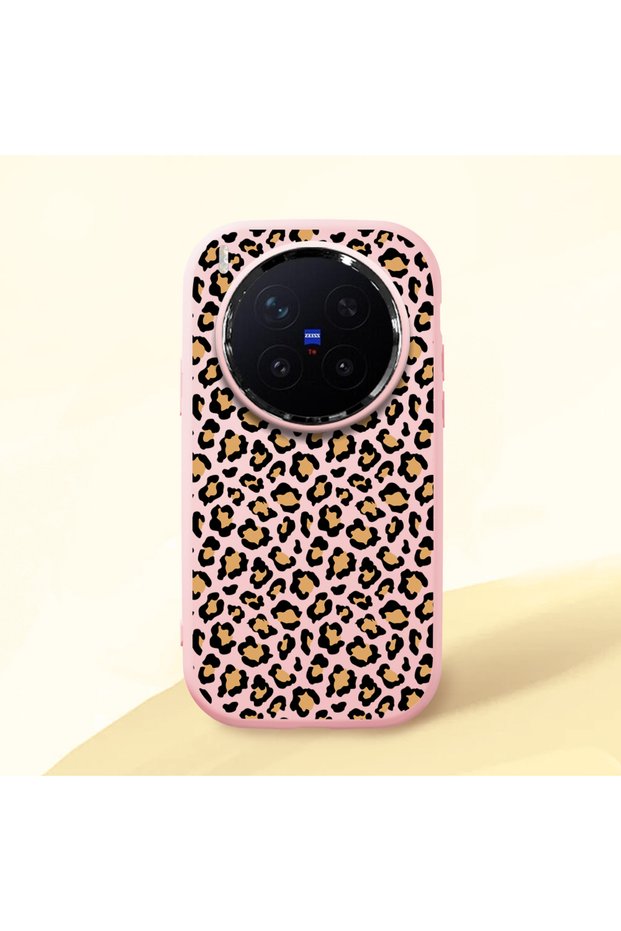 Vivo X300 Pro Compatible Shock-Absorbing Camera Protected Pink Silicone Case Leopard Printed I