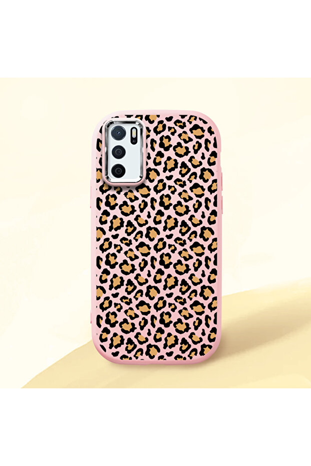 Oppo A55 4g Compatible Shock-Absorbing Camera Protected Pink Silicone Case Leopard Printed I