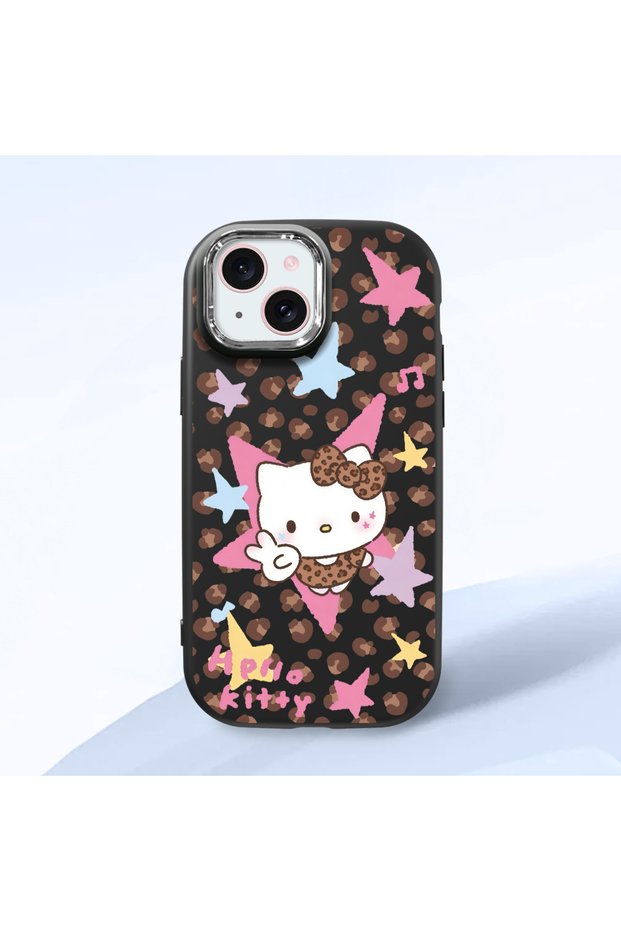 iPhone 15 Compatible Shock-Absorbing Camera Protected Black Silicone Case Kitty