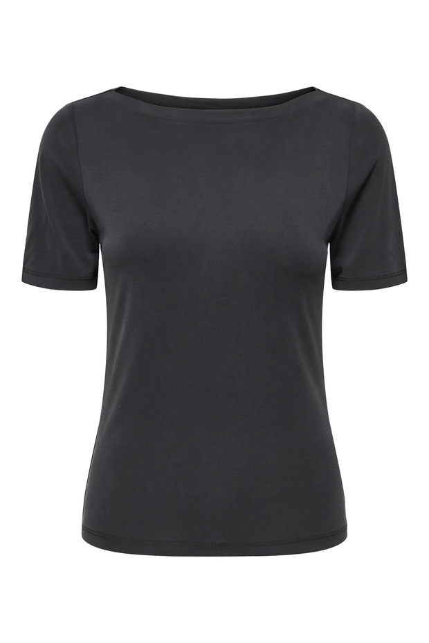 Women's Boat Neck Black T-Shirt - 15367559