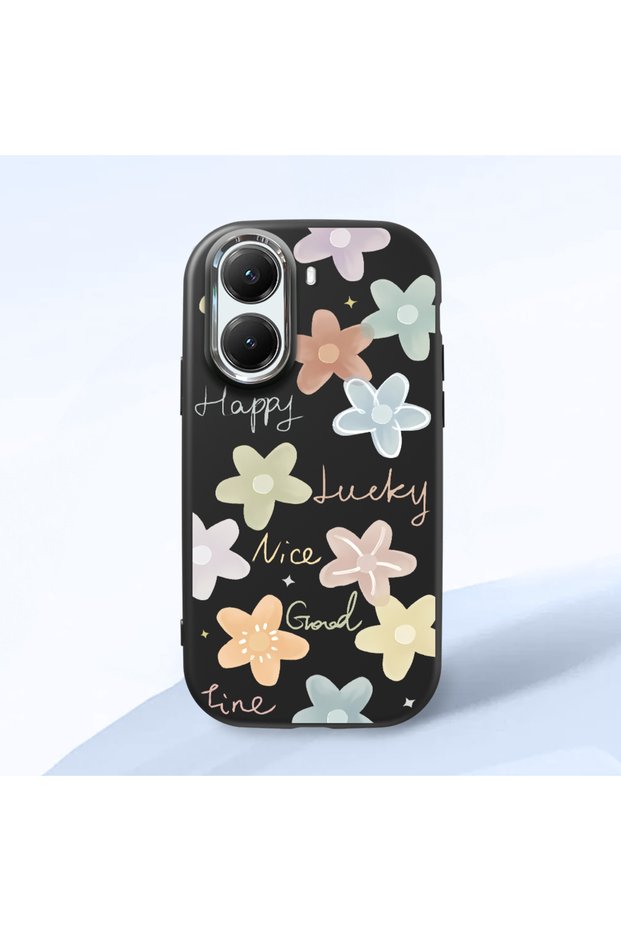 Poco X7 Pro Compatible Shock-Absorbing Camera Protected Black Silicone Case Floral Print