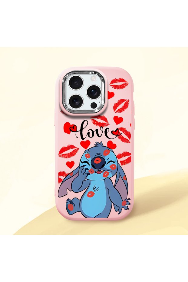iPhone 16 Pro Compatible Shock-Absorbing Camera Protected Pink Silicone Case Stitch Patterned