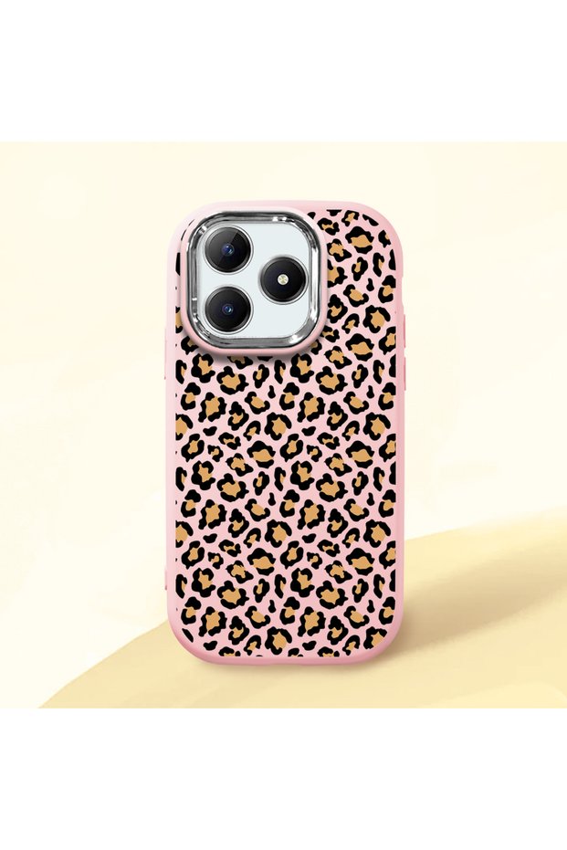 Realme Note 60/60X Compatible Shock-Absorbing Camera Protected Pink Silicone Case Leopard Printed I
