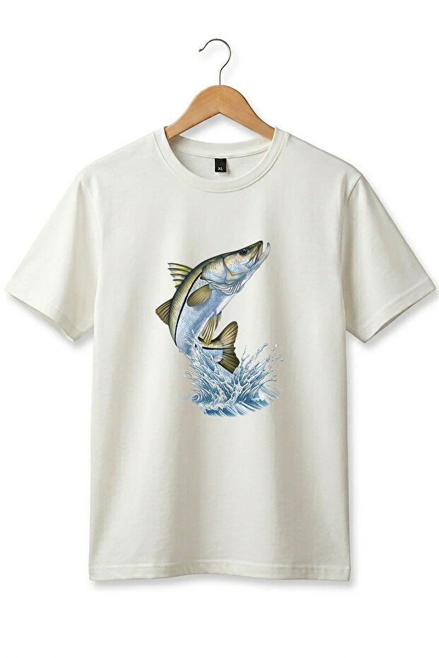 Unisex Fishing Printed Sea Bass Basic Regular Fit T-Shirt