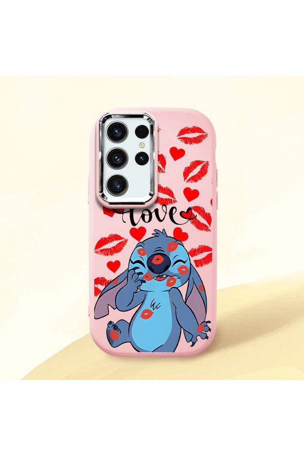 Pink Silicone Case Stitch Patterned with Camera Protection Compatible with Samsung Galaxy S24 Ultra Shock-Absorbing