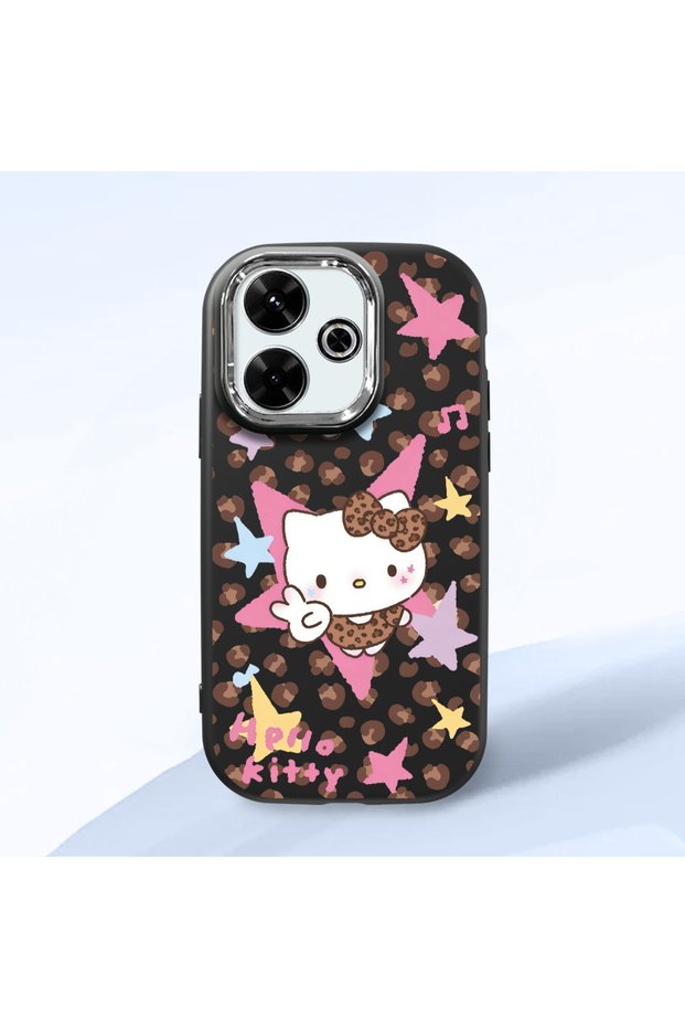 Redmi 13/13X Compatible Shock-Absorbing Camera Protected Black Silicone Case Kitty