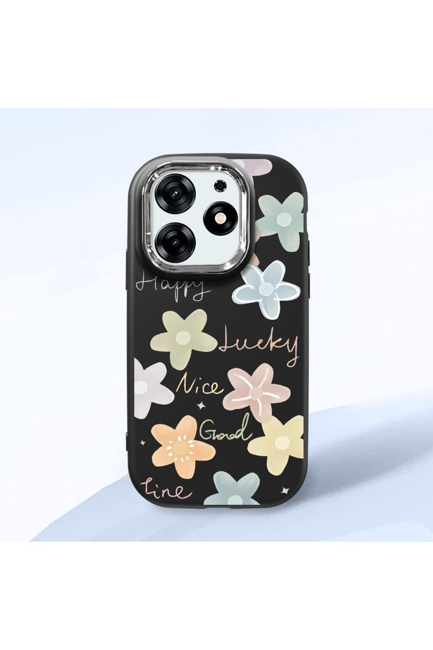 Tecno Spark 10 Pro(Ki7) Compatible Shock-Absorbing Camera Protected Black Silicone Case Floral Print