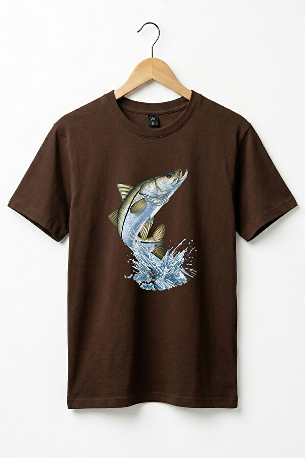 Unisex Fishing Printed Sea Bass Basic Regular Fit T-Shirt