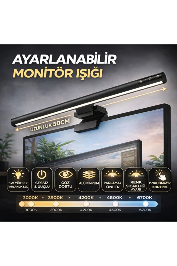 Professional 50 cm Adjustable Led Monitor Light, Eye-Protecting Color Temperature Adjustable Aluminum