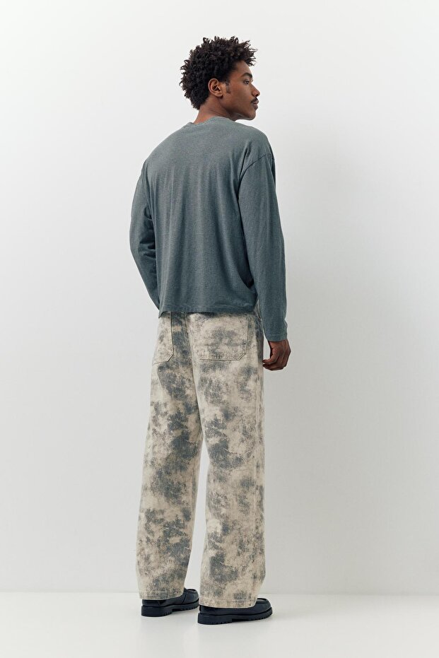 Desenli geniş paça jean - 5