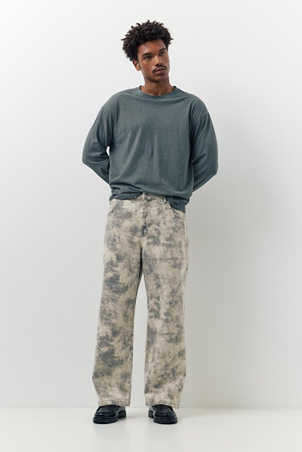 Desenli geniş paça jean - 1