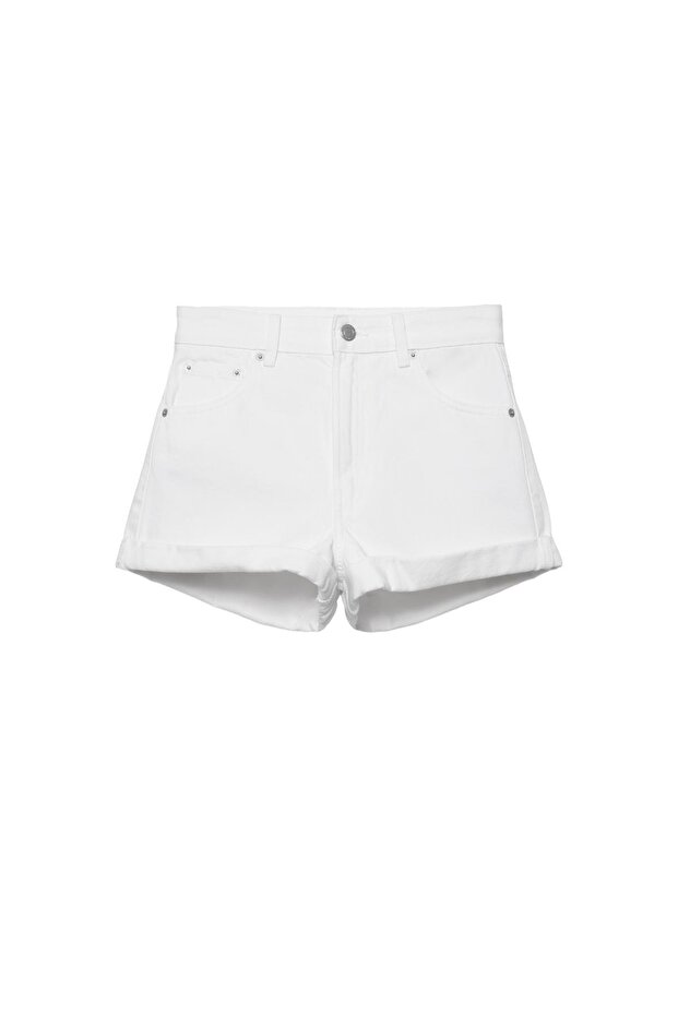 Mom fit paçası kıvrık denim şort - 3