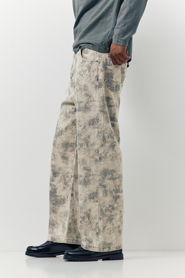 Desenli geniş paça jean - 4