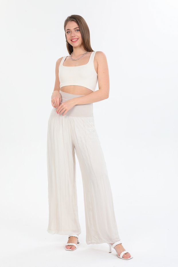 Women's Beige Italian Waist Corset a Lined B Wide-Leg İ Silk Antolon