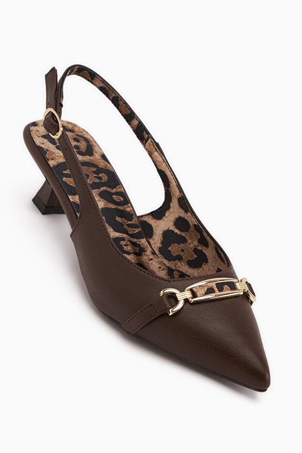 Dima Kahve Leopard Printed Pack Short Heeled Women's Shoes