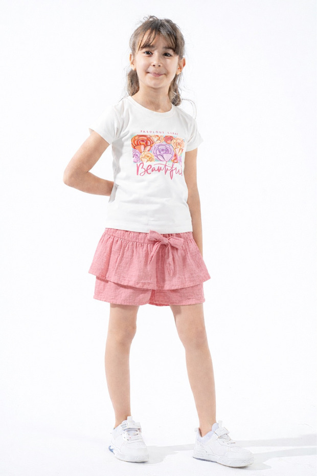 Girl's Set Cotton Pieces T-Shirt Printed and Shorts 2 Pieces Bottom and Top