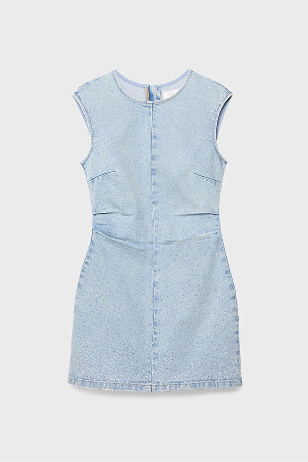 Payetli kısa denim elbise - 6