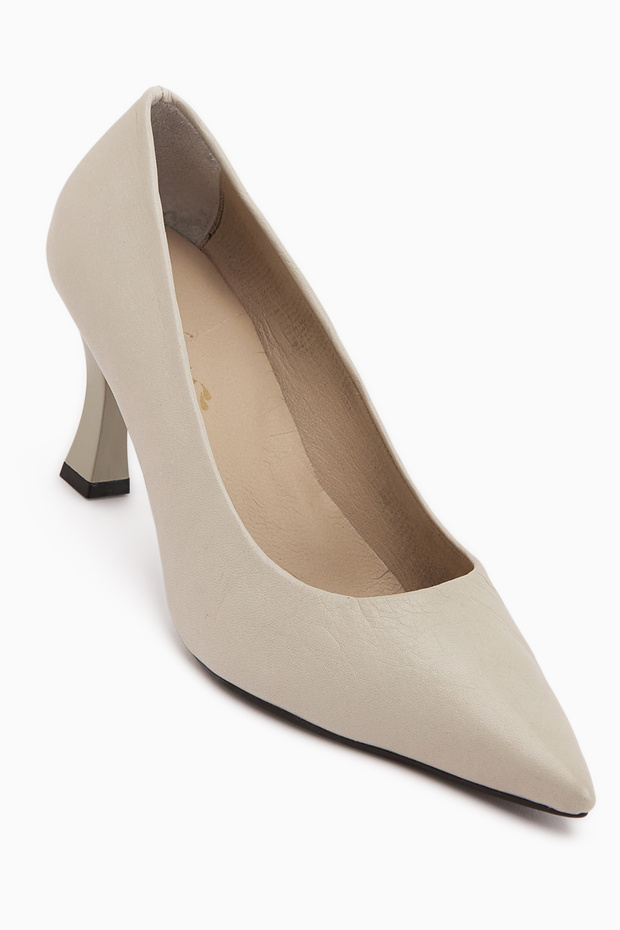 Clarry Genuine Leather Beige Women Heeled Shoes