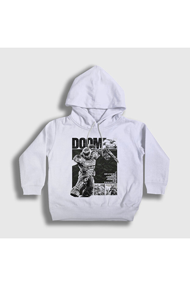 Unisex Kids White Doom Slayer Doom the Dark Ages Hooded Sweatshirt 606688Tt