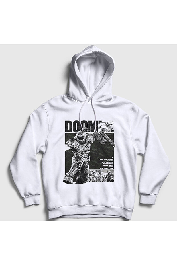 Unisex White Doom Slayer Doom the Dark Ages Hooded Sweatshirt 606721Tt