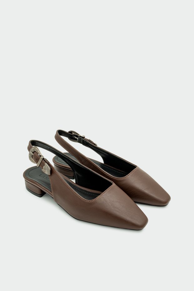Giga Belt Buckle Detail Flat Women's Bitter Brown Ballet Flats
