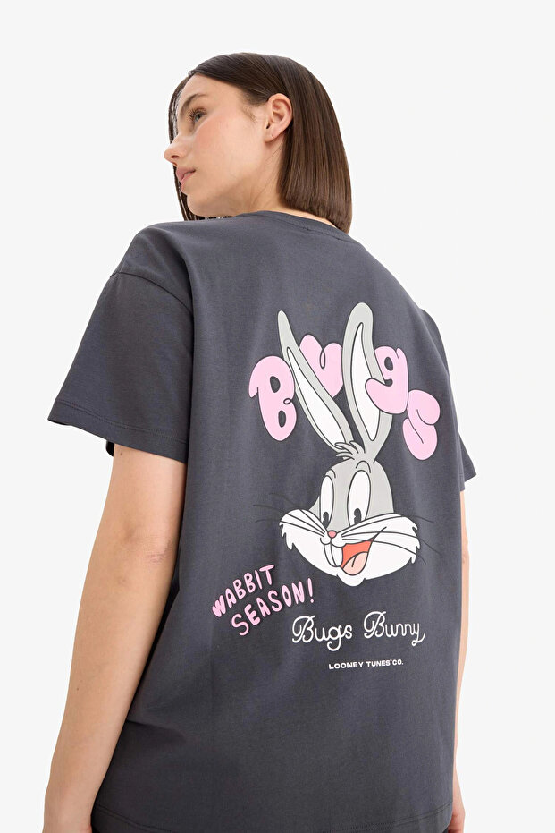 E9847Axar191 Anthracite Coool Looney Tunes Oversized Wide Fit Back Printed Short Sleeve T-Shirt