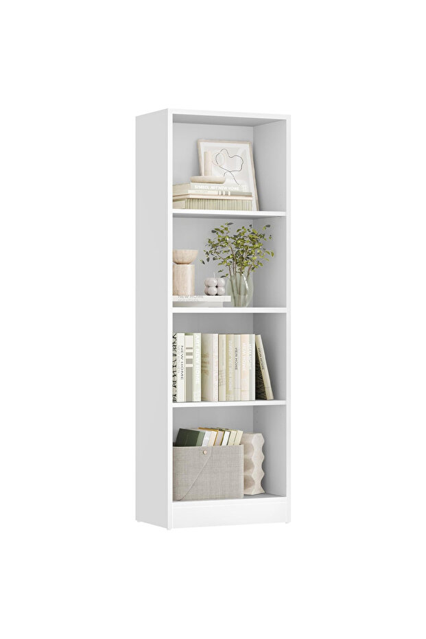 VASAGLE 4 Compartment Wooden Bookcase with Adjustable Shelves, White Storage Organizer