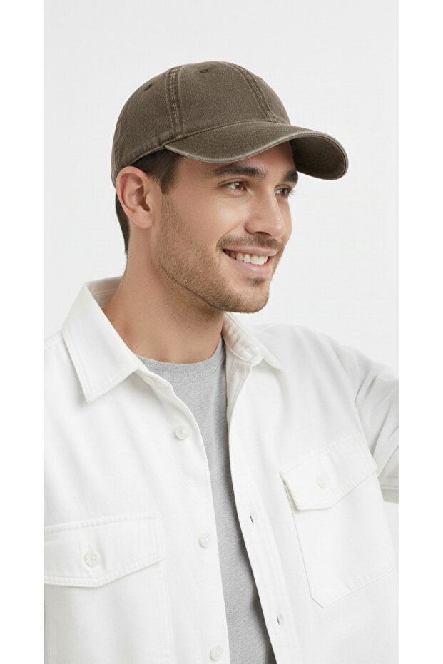 Imported Flat Distressed Denim Hat New Season-Brown