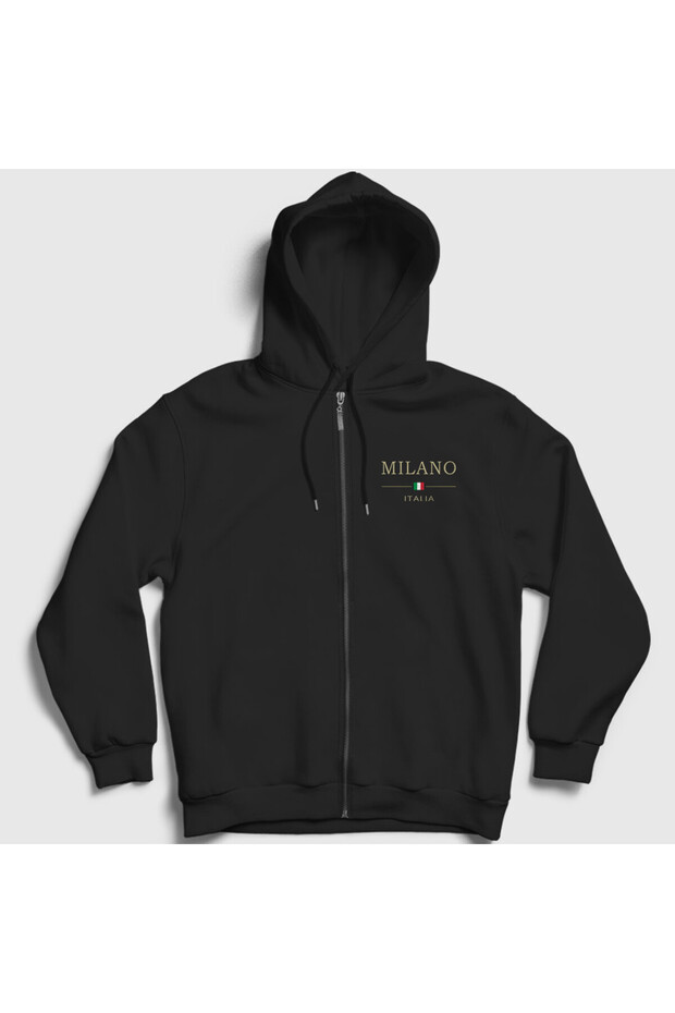 Unisex Black Milano Italy Italy Zippered Hooded Sweatshirt 608350Tt