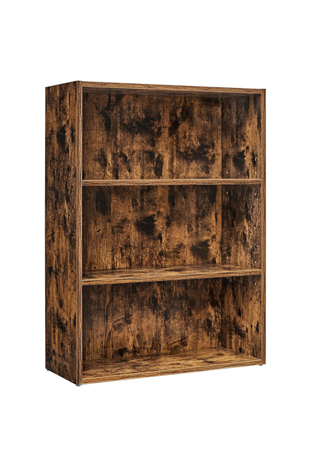 VASAGLE 3 Tier Wooden Bookcase with Adjustable Shelves Dark Hunton Oak