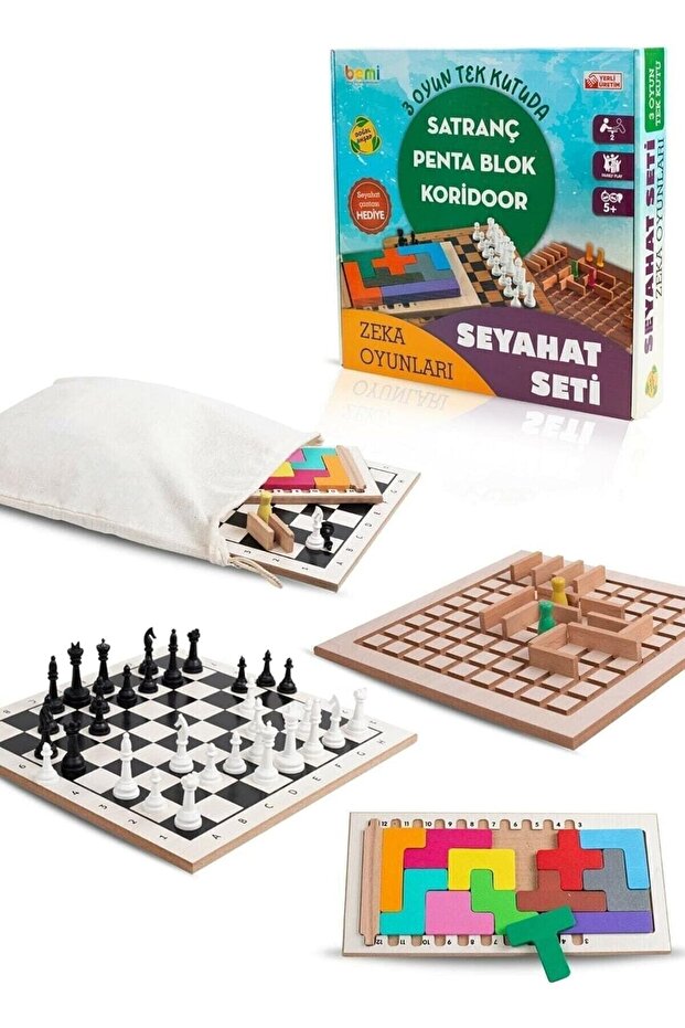 Travel Set 3 in 1 Chess-Connect-4-Penta Block Box Game