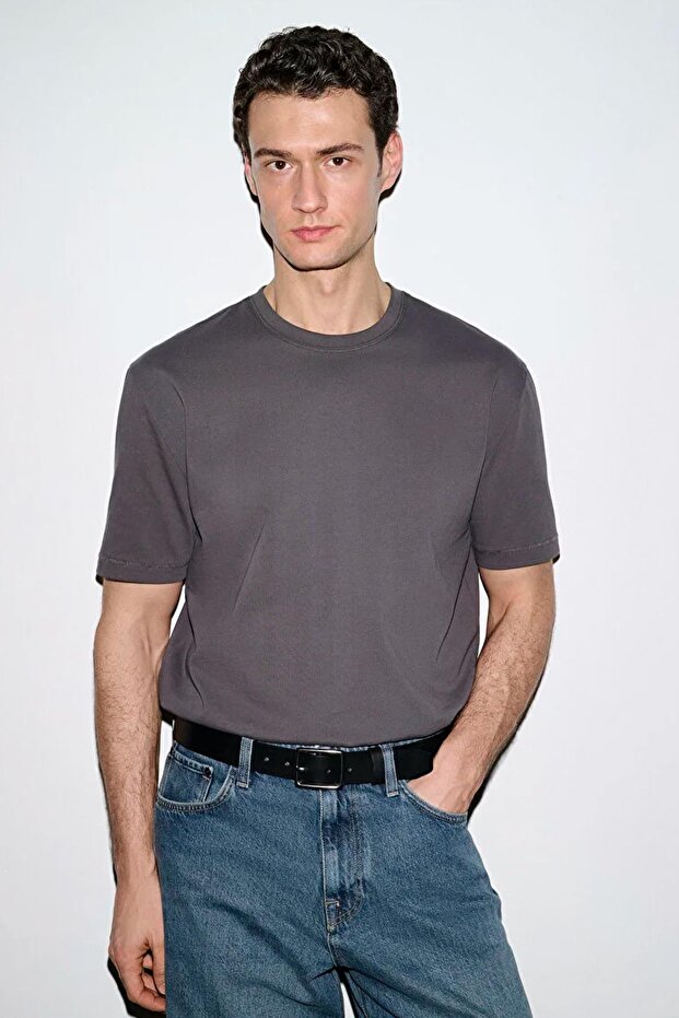 Men's Anthracite Crew Neck Modal Basic T-Shirt