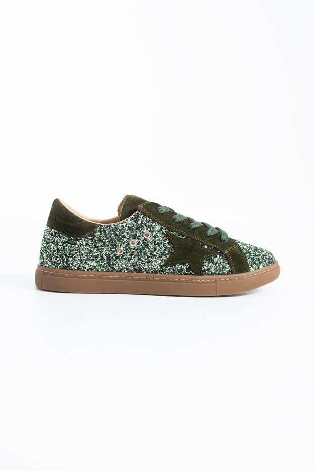 Syndra Women's Genuine Leather Sneakers Khaki Glitter/Khaki Suede