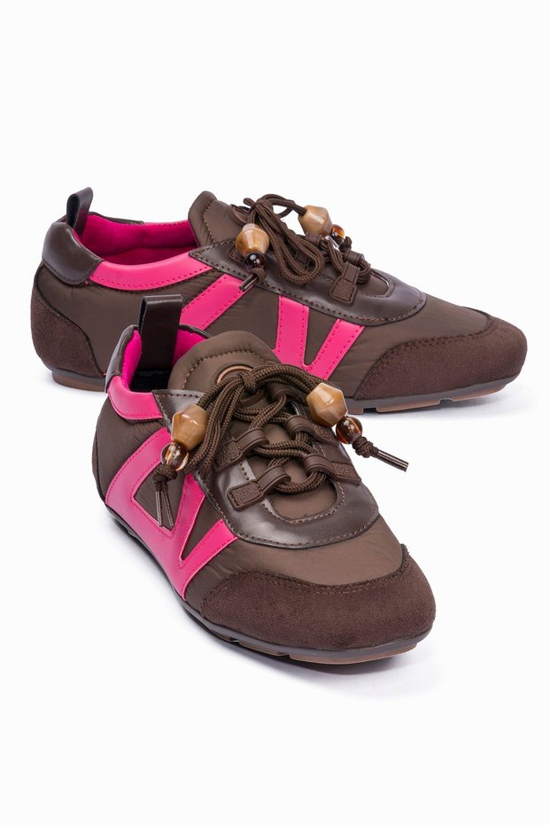 Women's Sneakers Fuchsia Detailed Rubber Laced Casual Sports Shoes Zinya Brown